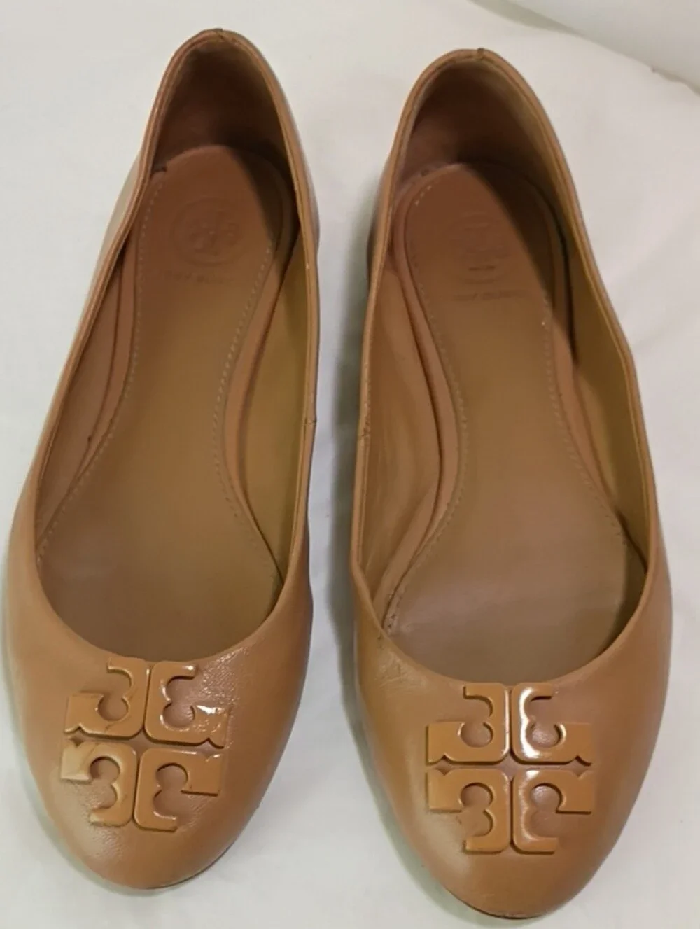 Tory Burch Tan Logo Ballet Flats Size 6